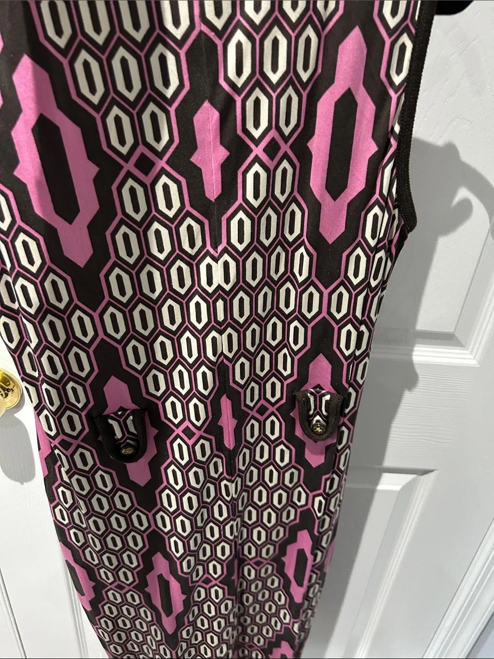 Tory Burch Pink, Cream & Brown Geometric Knit Shift Dress